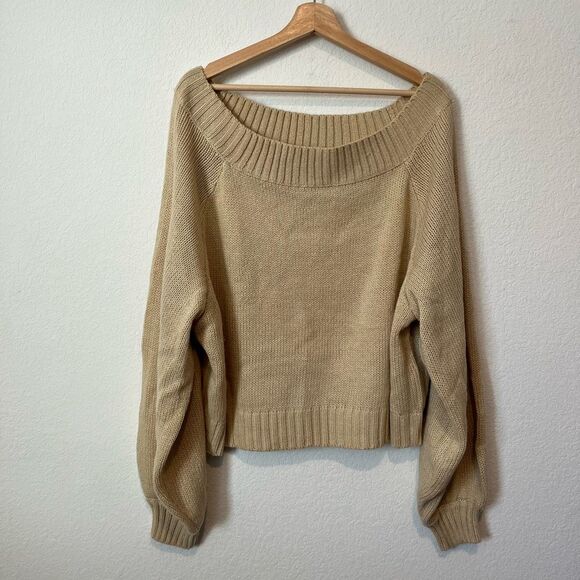 WeWoreWhat Creme Brulee Beige Off The Shoulder Knit Sweater Women's Size Large - Picture 2 of 6